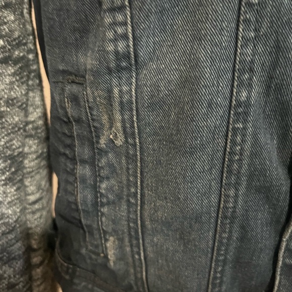 Free People Denim Jacket Hooded Black and Cream Knit Jacket Size Medium - Picture 6 of 16